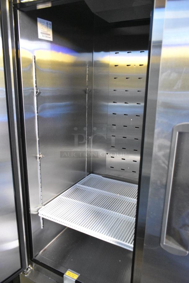 BRAND NEW! 2022 Migali C-2RB-HC Stainless Steel Commercial 2 Door Reach In Cooler w/ Poly Coated Racks on Commercial Casters. 115 Volts, 1 Phase. Serial C-2RB-HCT03220730092T0007. Tested and Working! - Image 5 of 7