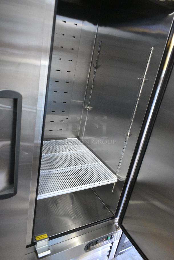 BRAND NEW! 2022 Migali C-2RB-HC Stainless Steel Commercial 2 Door Reach In Cooler w/ Poly Coated Racks on Commercial Casters. 115 Volts, 1 Phase. Serial C-2RB-HCT03220730092T0007. Tested and Working! - Image 6 of 7