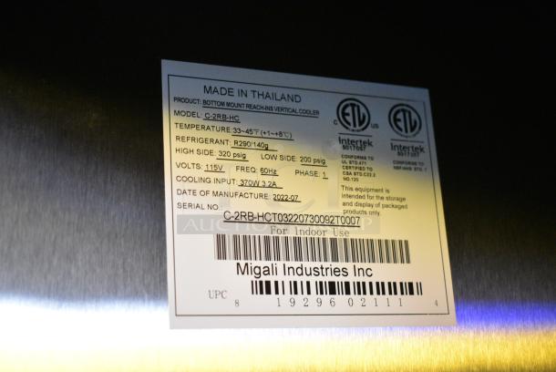 BRAND NEW! 2022 Migali C-2RB-HC Stainless Steel Commercial 2 Door Reach In Cooler w/ Poly Coated Racks on Commercial Casters. 115 Volts, 1 Phase. Serial C-2RB-HCT03220730092T0007. Tested and Working! - Image 7 of 7