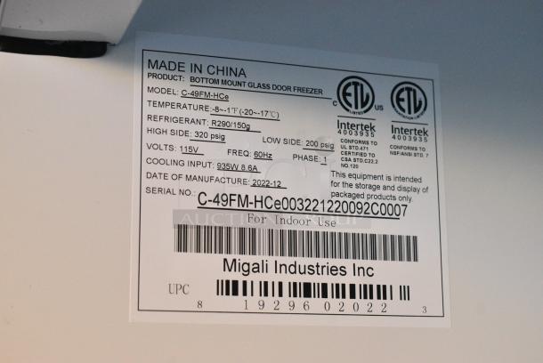 BRAND NEW! 2022 Migali C-49FM-HCe Metal Commercial 2 Door Reach In Freezer Merchandiser w/ Poly Coated Racks on Commercial Casters. 115 Volts, 1 Phase. Serial C-49FM-HCe003221220092C0007. Tested and Working! - Image 7 of 7