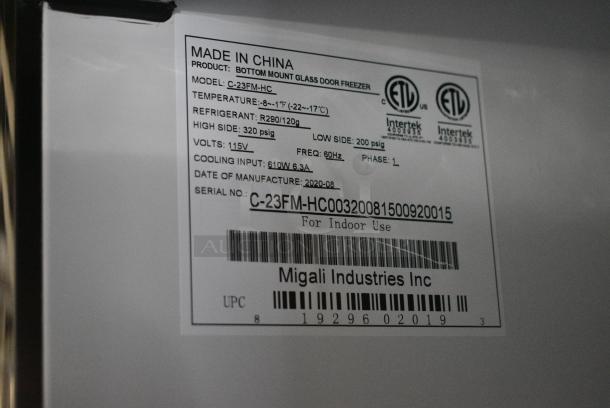 BRAND NEW! 2016 Migali C-23FM-HC Stainless Steel Commercial Single Door Reach In Freezer Merchandiser w/ Poly Coated Racks on Commercial Casters. 115 Volts, 1 Phase. Serial C-23FM-HC00320081500920015. Tested and Working! - Image 6 of 6