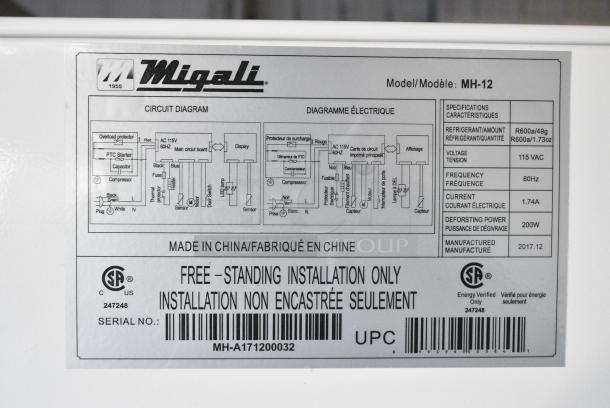 BRAND NEW! 2017 Migali MH-12 Cooler w/ Freezer. 115 Volts, 1 Phase. Serial MH-A171200032. Tested and Working! - Image 7 of 7