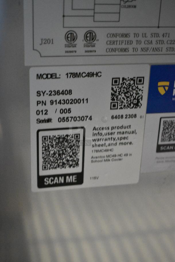 BRAND NEW SCRATCH AND DENT! 2023 Avantco 178MC49HC Stainless Steel Commercial Milk Cooler on Commercial Casters. 115 Volts, 1 Phase. Tested and Working! - Image 7 of 7