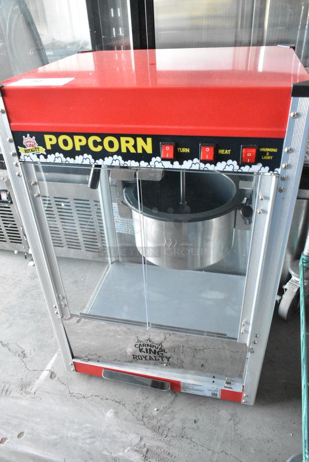 BRAND NEW SCRATCH AND DENT! 2023 Carnival King 382PM50NR Royalty Series 12 oz. Red Commercial Popcorn Machine / Popper. 115 Volts, 1 Phase. Cannot Test Due To Missing Power Cord - Image 1 of 5