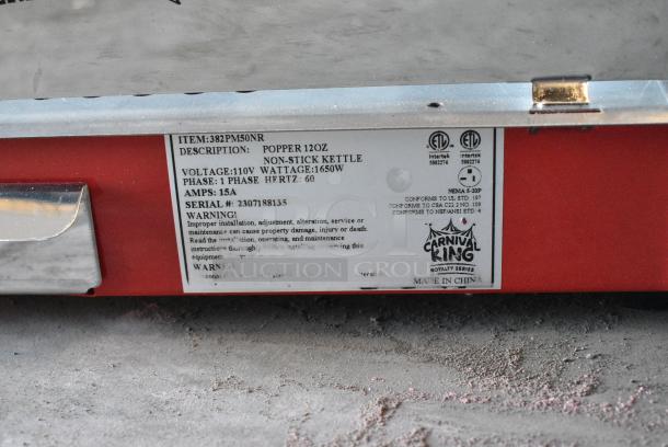 BRAND NEW SCRATCH AND DENT! 2023 Carnival King 382PM50NR Royalty Series 12 oz. Red Commercial Popcorn Machine / Popper. 115 Volts, 1 Phase. Cannot Test Due To Missing Power Cord - Image 5 of 5