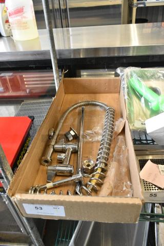 BRAND NEW SCRATCH AND DENT! Equip by T&S 5PR-4D00 Deck Mounted 34" High Pre-Rinse Faucet with 4" Adjustable Centers, 44" Hose, and 6" Wall Bracket