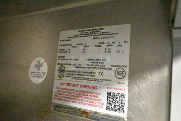 Continental RA60N Stainless Steel Commercial Work Top Cooler. 115 Volts, 1 Phase. Tested and Working! - Image 9 of 9