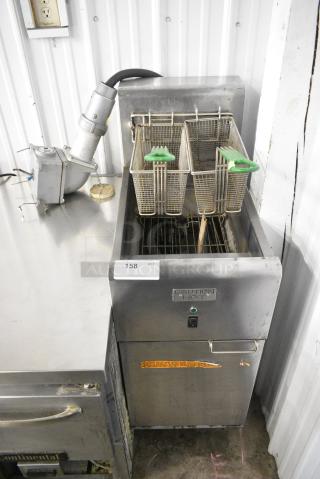 Frymaster SR14ESD Stainless Steel Commercial Floor Style Electric Powered Deep Fat Fryer w/ 2 Metal Fry Baskets. 240 Volts, 1 Phase.
