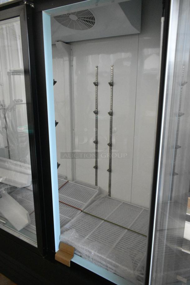 BRAND NEW SCRATCH AND DENT! 2024 Avantco 178GDC69HCB Metal Commercial 3 Door Reach In Cooler Merchandiser w/ Poly Coated Racks. 115 Volts, 1 Phase. Tested and Working! - Image 2 of 6