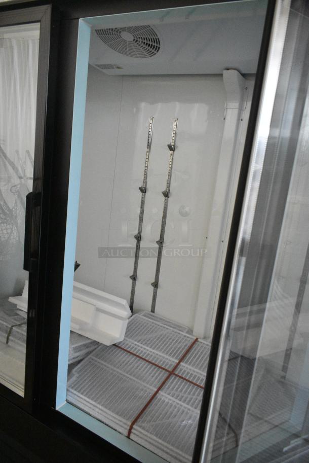 BRAND NEW SCRATCH AND DENT! 2024 Avantco 178GDC69HCB Metal Commercial 3 Door Reach In Cooler Merchandiser w/ Poly Coated Racks. 115 Volts, 1 Phase. Tested and Working! - Image 3 of 6