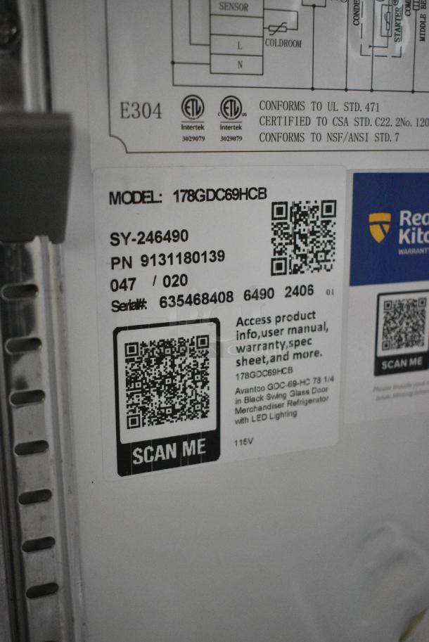 BRAND NEW SCRATCH AND DENT! 2024 Avantco 178GDC69HCB Metal Commercial 3 Door Reach In Cooler Merchandiser w/ Poly Coated Racks. 115 Volts, 1 Phase. Tested and Working! - Image 6 of 6
