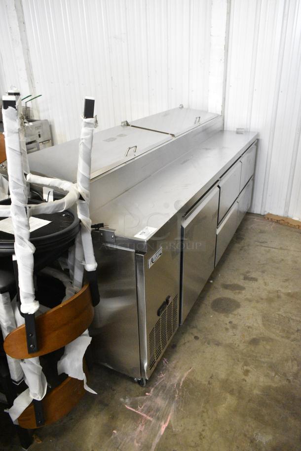 BRAND NEW SCRATCH AND DENT! 2024 Avantco 178SSPPT3 Stainless Steel Commercial 3 Door Refrigerated Pizza Prep Table on Commercial Casters. 115 Volts, 1 Phase. Tested and Working! - Image 2 of 13
