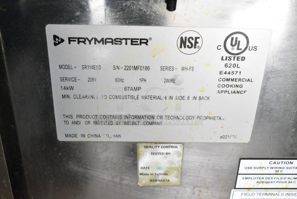 BRAND NEW SCRATCH AND DENT! 2022 Frymaster Dean SR114ESD Stainless Steel Commercial Floor Style Electric Powered Deep Fat Fryer w/ 2 Metal Fry Baskets. 208 Volts, 1 Phase. - Image 6 of 6