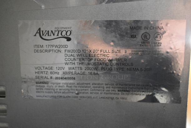 BRAND NEW SCRATCH AND DENT! 2024 Avantco 177FW200D Stainless Steel Commercial Countertop 2 Well Food Warmer. 120 Volts, 1 Phase. Tested and Working! - Image 5 of 5