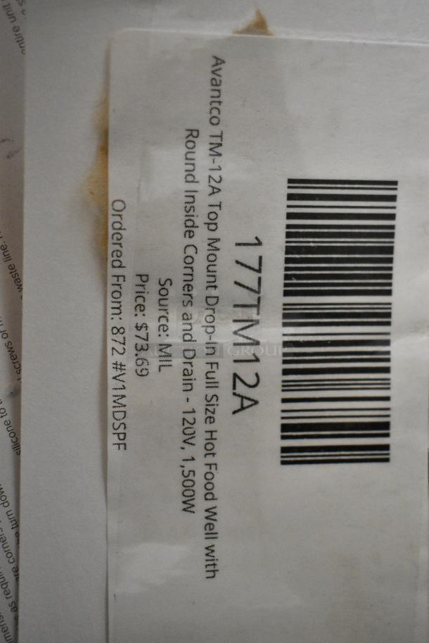 BRAND NEW SCRATCH AND DENT! 177TM12A Avantco TM-12A Top Mount Drop-In Full Size Hot Food Well with Round Inside Corners and Drain. 120 Volts, 1 Phase. - Image 5 of 6