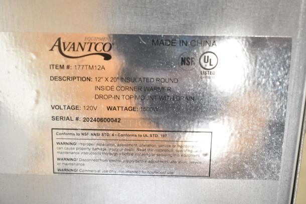 BRAND NEW SCRATCH AND DENT! 177TM12A Avantco TM-12A Top Mount Drop-In Full Size Hot Food Well with Round Inside Corners and Drain. 120 Volts, 1 Phase. - Image 6 of 6