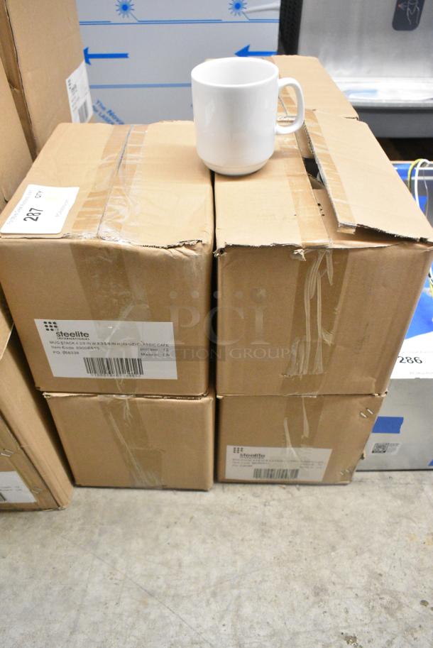 7 BRAND NEW SCRATCH AND DENT! Boxes of 12 Steelite 6900E510 Varick Classic Cafe from Steelite International 10 oz. Bright White Stack Mugs. 7 Times Your Bid! - Image 2 of 4