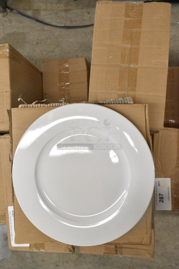 7 BRAND NEW SCRATCH AND DENT! Boxes of 12 Steelite 6900E502 Varick Classic Cafe from Steelite International 10 5/8" Bright White Wide Rim Plate. 7 Times Your Bid! - Image 3 of 4