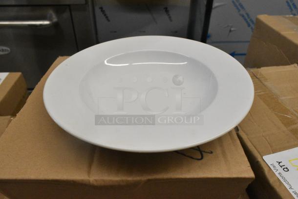 7 BRAND NEW SCRATCH AND DENT! Boxes of 12 Steelite 5766900E513 Varick Classic Cafe from Steelite International 10 oz. Bright White Rimmed Soup Bowl. 7 Times Your Bid! - Image 1 of 6