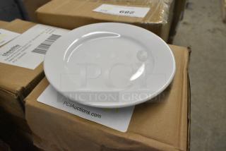 4 BRAND NEW SCRATCH AND DENT! Boxes of 12 Steelite 6900E506 Varick Classic Cafe from Steelite International 6 1/2" Bright White Wide Rim Plate. 4 Times Your Bid!