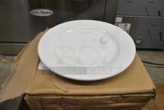 4 BRAND NEW SCRATCH AND DENT! Boxes of 12 Steelite 6900E506 Varick Classic Cafe from Steelite International 6 1/2" Bright White Wide Rim Plate. 4 Times Your Bid!
