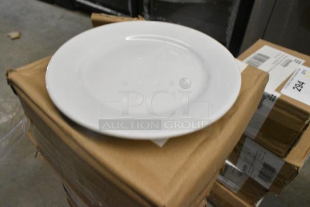 5 BRAND NEW SCRATCH AND DENT! Boxes of 12 Steelite 6900E506 Varick Classic Cafe from Steelite International 6 1/2" Bright White Wide Rim Plate. 5 Times Your Bid! - Image 1 of 4