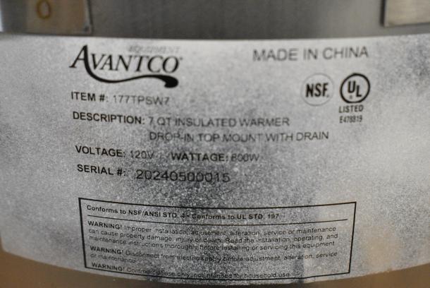 BRAND NEW SCRATCH AND DENT! 2024 Avantco 177TPSW7 Stainless Steel 7 Quart Insulated Warmer. 120 Volts, 1 Phase. Tested and Working! - Image 4 of 4
