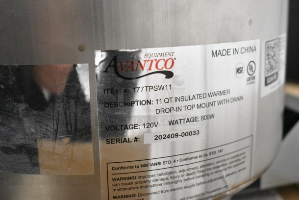 BRAND NEW SCRATCH AND DENT! 2024 Avantco 177TPSW11 Stainless Steel 11 Quart Insulated Warmer. 120 Volts, 1 Phase. Tested and Working! - Image 4 of 4