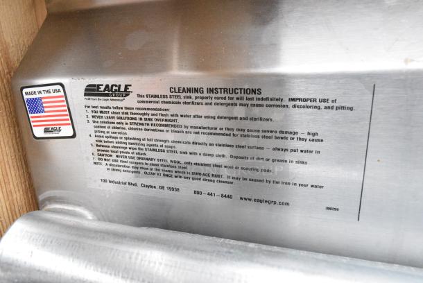 BRAND NEW SCRATCH AND DENT! Eagle 414-18-1-18L Stainless Steel Single Bay Sink w/ Left Side Drain Board. - Image 5 of 6
