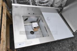 BRAND NEW SCRATCH AND DENT! Steelton 522TS3048L 30" x 48" 18 Gauge Stainless Steel Work Table with Sink - Sink on Left. No Legs.