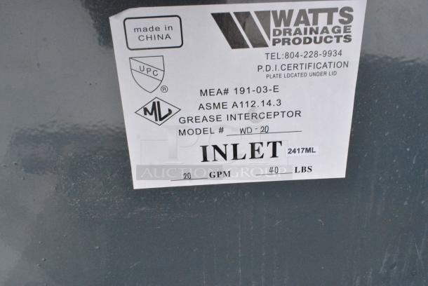 BRAND NEW SCRATCH AND DENT! Watts WD-20 Grease Interceptor 40 lb. Grease Trap - Image 4 of 4