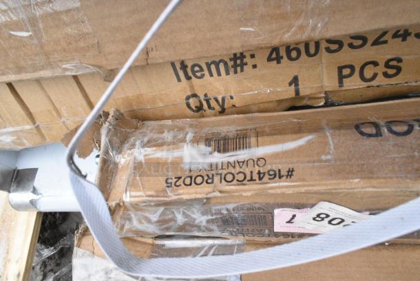 13 BRAND NEW SCRATCH AND DENT! Items Including 34924RTCB Lancaster Table & Seating 24" Laminated Round Table Top Reversible Cherry / Black, 427BASEGRNGY Lancaster Table & Seating 110 lb. Gray Square Granite Umbrella Base, 522ETSG2436 24" x 36" 18 Gauge 430 Stainless Steel Work Table with Undershelf, 600TSB2436S Regency 24" x 36" 16-Gauge Stainless Steel Commercial Work Table with 4" Backsplash and Undershelf, Three 427TB3636 Lancaster Table & Seating Excalibur 36" x 36" Cross Outdoor Table Base Plate, 164TCOLROD25 Lancaster Table & Seating 25 3/16" Standard Height Table Base Column and Rod, 460SS2436 Regency Spec Line 24" x 36" NSF Stainless Steel Solid Shelf. 13 Times Your Bid! - Image 9 of 11