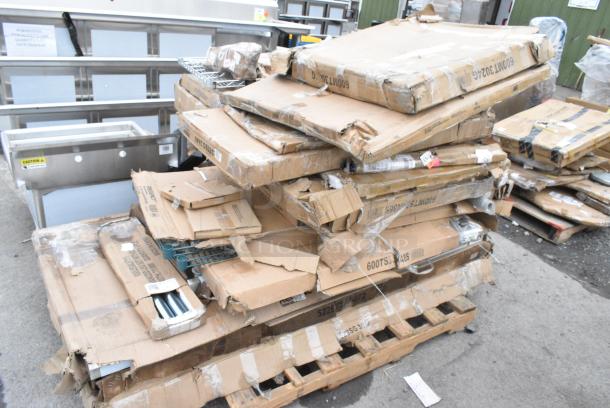 14 BRAND NEW SCRATCH AND DENT! Items Including 600MT3024G 30" x 24" 18-Gauge Stainless Steel Mixer Table with Galvanized Legs and Undershelf, 16436RTFWHM Lancaster Table & Seating 36" Round Thermo-Formed MDF Table Top with White Marble Finish, 522ETSG2448 Steelton 24" x 48" 18 Gauge 430 Stainless Steel Work Table with Undershelf, 600WTS24X36S Regency Spec Line 24" x 36" 14-Gauge 304 Stainless Steel Commercial Open Base Work Table, 600TS3648S Regency 36" x 48" 16 Gauge Stainless Steel Commercial Work Table with Undershelf, 460EG2460 Regency 24" x 60" NSF Green Epoxy Wire Shelf, Two 522ETSG3072 Steelton 30" x 72" 18 Gauge 430 Stainless Steel Work Table with Undershelf. 14 Times Your Bid! - Image 1 of 12