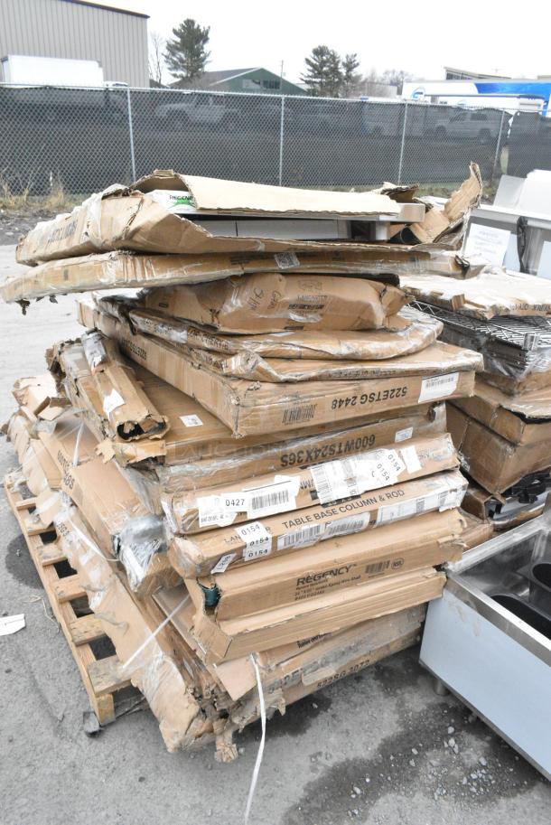 14 BRAND NEW SCRATCH AND DENT! Items Including 600MT3024G 30" x 24" 18-Gauge Stainless Steel Mixer Table with Galvanized Legs and Undershelf, 16436RTFWHM Lancaster Table & Seating 36" Round Thermo-Formed MDF Table Top with White Marble Finish, 522ETSG2448 Steelton 24" x 48" 18 Gauge 430 Stainless Steel Work Table with Undershelf, 600WTS24X36S Regency Spec Line 24" x 36" 14-Gauge 304 Stainless Steel Commercial Open Base Work Table, 600TS3648S Regency 36" x 48" 16 Gauge Stainless Steel Commercial Work Table with Undershelf, 460EG2460 Regency 24" x 60" NSF Green Epoxy Wire Shelf, Two 522ETSG3072 Steelton 30" x 72" 18 Gauge 430 Stainless Steel Work Table with Undershelf. 14 Times Your Bid! - Image 2 of 12