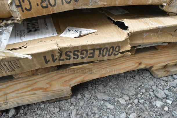 9 BRAND NEW SCRATCH AND DENT! Items Including 427CAU2432SL Lancaster Table & Seating 24" x 32" Silver Powder-Coated Aluminum Dining Height Outdoor Table with Umbrella Hole, 164RS36SS Lancaster Table & Seating Stainless Steel Silver 36" Crowd Control / Guidance Stanchion with 78" Retractable Belt, 600LEGSS711 Regency 28" Stainless Steel Leg for Work Tables - 5" Casters Required, 2 34924RTCB Lancaster Table & Seating 24" Laminated Round Table Top Reversible Cherry / Black. 9 Times Your Bid! - Image 6 of 8