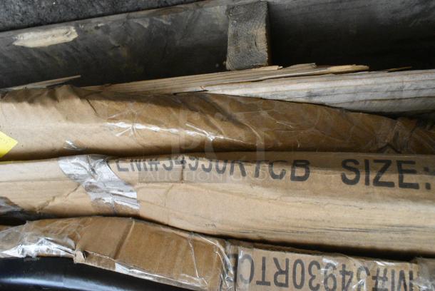 9 BRAND NEW SCRATCH AND DENT! Items Including 427CAU2432SL Lancaster Table & Seating 24" x 32" Silver Powder-Coated Aluminum Dining Height Outdoor Table with Umbrella Hole, 164RS36SS Lancaster Table & Seating Stainless Steel Silver 36" Crowd Control / Guidance Stanchion with 78" Retractable Belt, 600LEGSS711 Regency 28" Stainless Steel Leg for Work Tables - 5" Casters Required, 2 34924RTCB Lancaster Table & Seating 24" Laminated Round Table Top Reversible Cherry / Black. 9 Times Your Bid! - Image 7 of 8