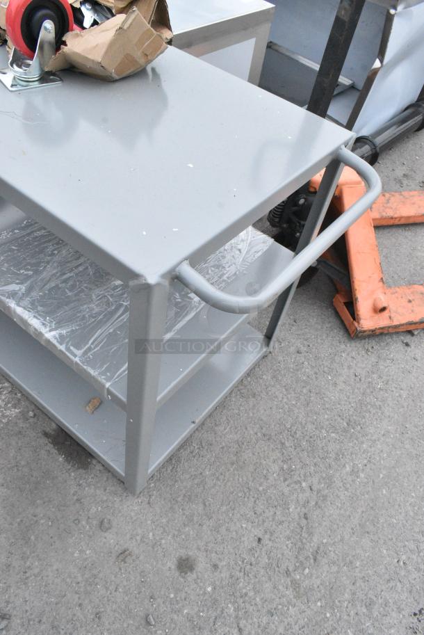 BRAND NEW SCRATCH AND DENT! Lavex Gray Metal 3 Tier Cart w/ Commercial Casters. - Image 4 of 4