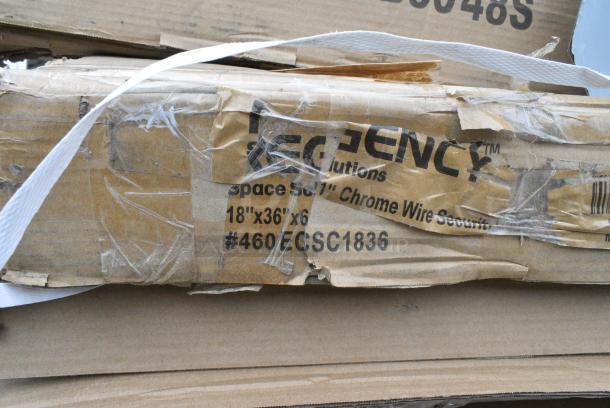 14 BRAND NEW SCRATCH AND DENT! Items Including 190CARTBUSGY Choice Utility / Bussing Cart with Three Shelves - 32" x 16", 600TSB3048S Regency 30" x 48" 16-Gauge Stainless Steel Commercial Work Table with 4" Backsplash and Undershelf, 460ECSC1836 Regency NSF Chrome Wire Security Cage - 18" x 36" x 61", 400010098750, 522ETOB3060 Steelton 30" x 60" 18-Gauge 430 Stainless Steel Open Base Work Table, 460EC2448 Regency 24" x 48" NSF Chrome Wire Shelf, 600TSB3072S Regency 30" x 72" 16-Gauge Stainless Steel Commercial Work Table with 4" Backsplash and Undershelf. 14 Times Your Bid! - Image 4 of 9