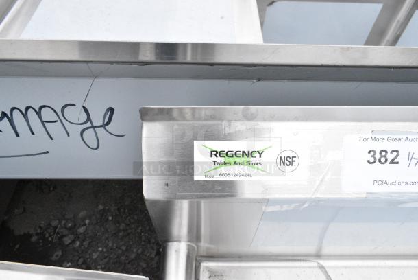 BRAND NEW SCRATCH AND DENT! Regency 600S1242424L 50 1/2" 16 Gauge Stainless Steel One Compartment Commercial Sink with Galvanized Steel Legs and 1 Drainboard - 24" x 24" x 14" Bowl. No Legs. - Image 4 of 4