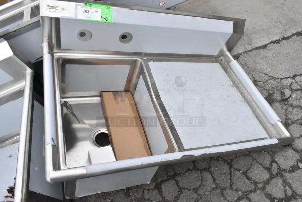 BRAND NEW SCRATCH AND DENT! Regency 600S1172324R 44" 16 Gauge Stainless Steel One Compartment Commercial Sink with Galvanized Steel Legs and 1 Drainboard - 17" x 23" x 12" Bowl - Right Drainboard - Image 1 of 6