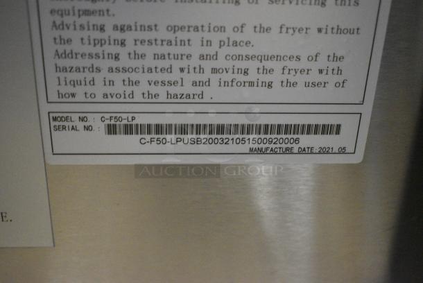 BRAND NEW!  2021 Migali C-F50-NG Stainless Steel Commercial Propane Gas Powered Deep Fat Fryer w/ 2 Metal Fry Baskets. 120,000 BTU. Serial C-F50-LPUSB200321051500920006 - Image 9 of 9