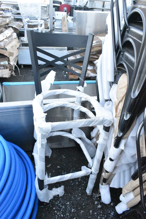 2 BRAND NEW SCRATCH AND DENT! Black Metal Bar Height Cross Back Chair Frame. 2 Times Your Bid! - Image 1 of 3