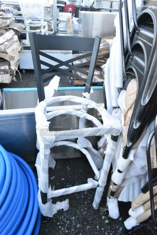 2 BRAND NEW SCRATCH AND DENT! Black Metal Bar Height Cross Back Chair Frame. 2 Times Your Bid!