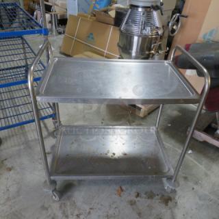 One Stainless Steel 2 Shelf Cart On Casters. 33X21X37