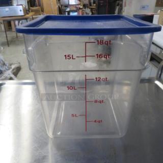 One 18 Quart Food Storage Container With Lid.