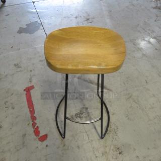 Unique Bar Stool With Wooden Seat And Metal Base. 2XBID
