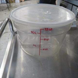 One 12 Quart Round Food Storage Container With Lid.