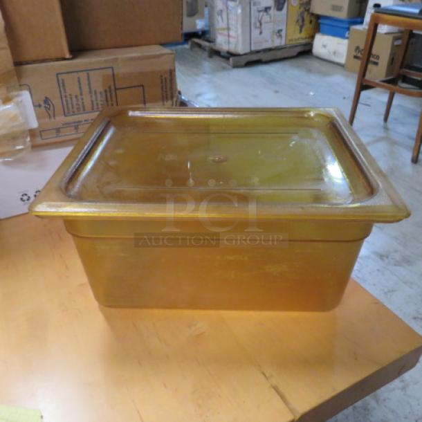 One 1/2 Size 6 Inch Deep Amber Food Storage Container With Lid. - Image 1 of 1