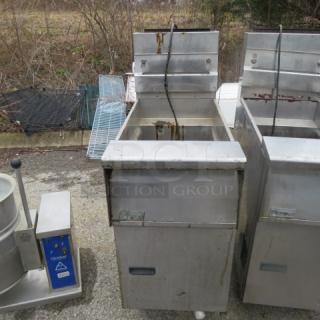 One Pitco Natural Gas Floor Fryer. 16X35X46