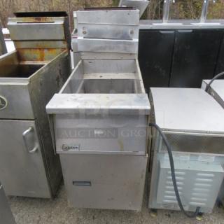 One Pitco Natural Gas Floor Fryer. 16X35X46